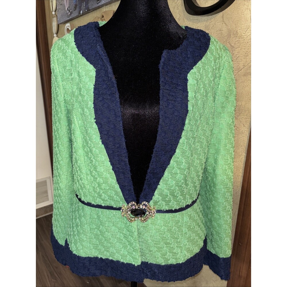 10 Medium Large Brooch Clasp Green Navy Lily & Taylor New York Blazer Jacket